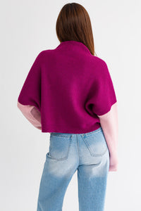 Don't Think Twice Color Block Oversized Sweater Magenta
