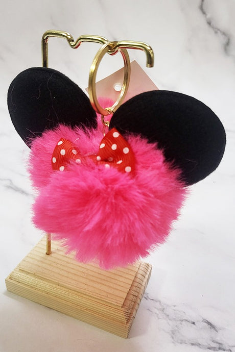 Big Ears Pom Pom Keychain Hot Pink