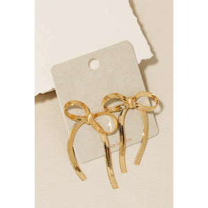 Gold Herringbone Chain Ribbon Bow Earrings