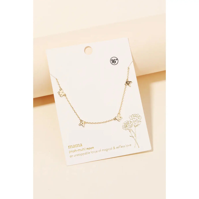 Dainty Mama Print Gold Charm Necklace