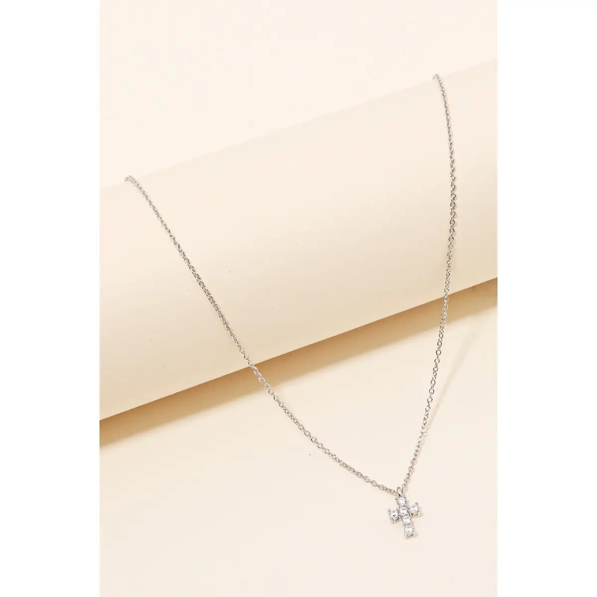 Silver Rhinestone Cross Charm Chain Necklace
