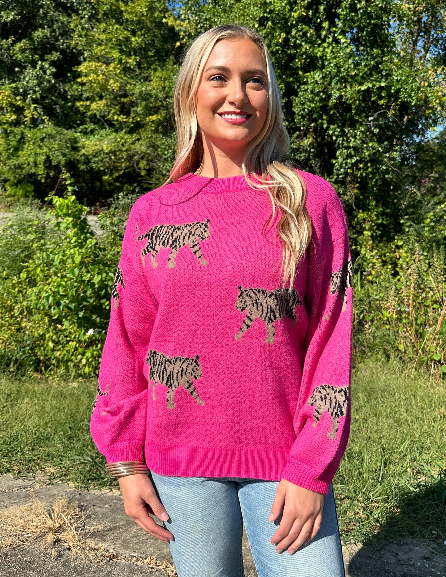 Typically Yours Tiger Sweater Fuchsia