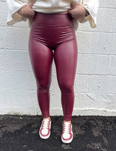 Load image into Gallery viewer, Everything &amp; More Faux Leather Leggings Burgundy