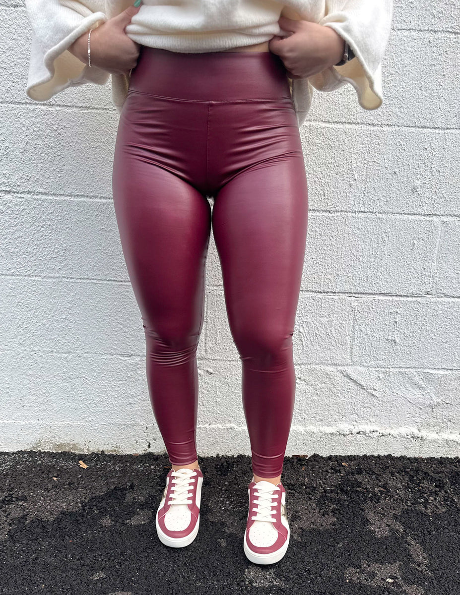 Faux Leather Leggings (Burgundy) – Simply Serene Boutique