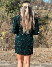 Load image into Gallery viewer, Holiday Romance Sequin Wrap Dress Green