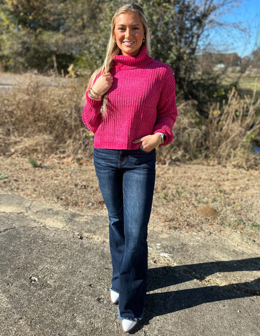 Something To Talk About Turtleneck Sweater Hot Pink