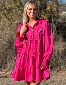 Shining Everyday Rhinestone Dress - Hot Pink