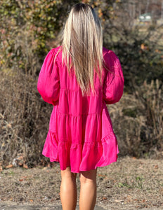 Shining Everyday Rhinestone Dress - Hot Pink