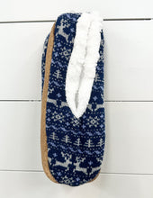 Load image into Gallery viewer, Staying Cozy Non Slip Slippers Blue Reindeer