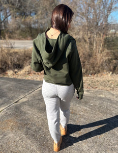 Got Me Started French Terry Cropped Hoodie Olive