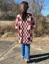 Load image into Gallery viewer, Checkerboard Loose Fit Cardigan Burgundy