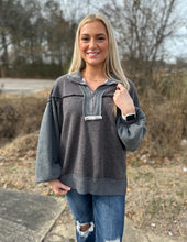 Load image into Gallery viewer, Feels Like Home Vintage Washed Half Zip Pullover Black Charcoal