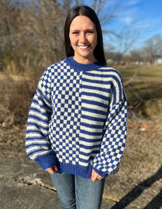 Staying On Trend Checkered Crew Knit Sweater