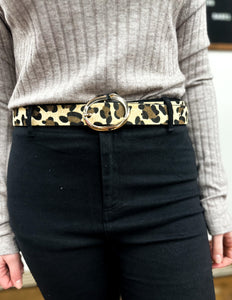 Classic Oval Buckle Leather Belt Leopard
