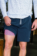 Load image into Gallery viewer, Burlebo Heather Navy Athletic Shorts American Flag Liner