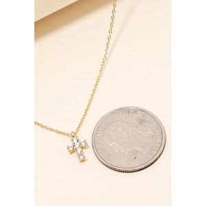 Silver Rhinestone Cross Charm Chain Necklace