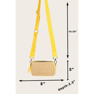 Rectangle Crossbody Straw Bag Tan