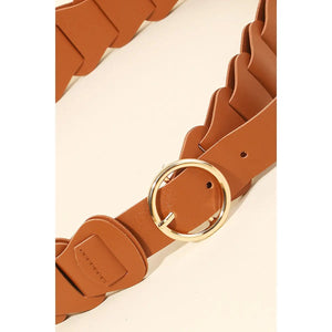Faux Leather Braid Link Belt Brown