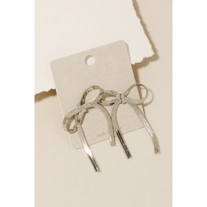 Silver Herringbone Chain Ribbon Bow Earrings