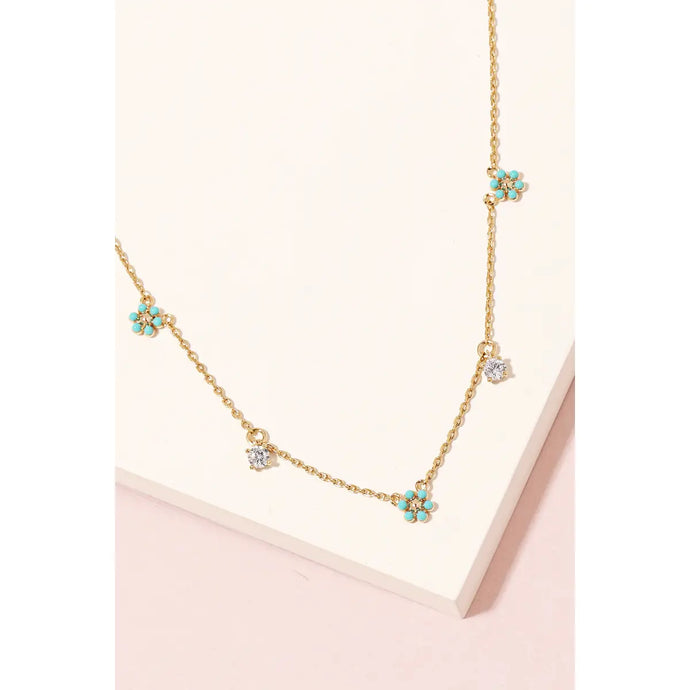 Dainty Chain Flower Charm Necklace Mint