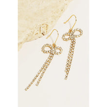 Load image into Gallery viewer, Gold Rhinestone Ribbon Flower Stud Earrings