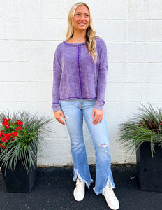 Too Into You Waffle Long Sleeve Top Violet