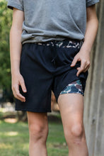 Load image into Gallery viewer, Burlebo Youth Black Athletic Shorts Throwback Camo Liner