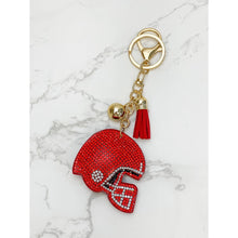Load image into Gallery viewer, Glitzy Football Helmet Keychain - Red