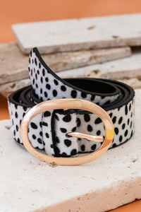 Classic Oval Buckle Leather Belt-Cheetah White