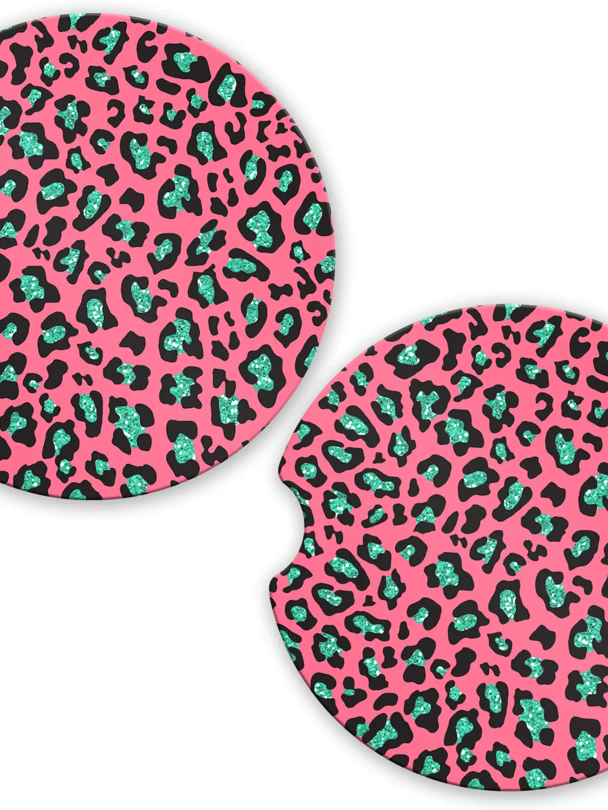 Save The Day Car Coasters Teal Punch Leopard