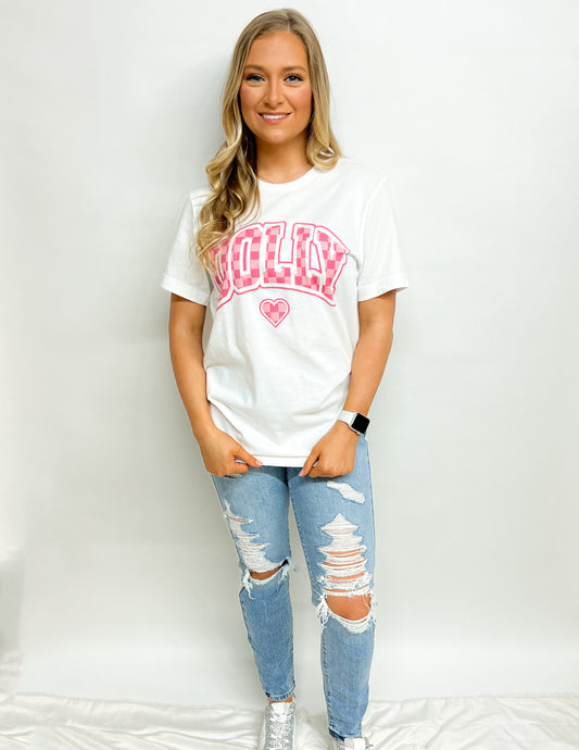 Checkered Dolly Heart Graphic Tee