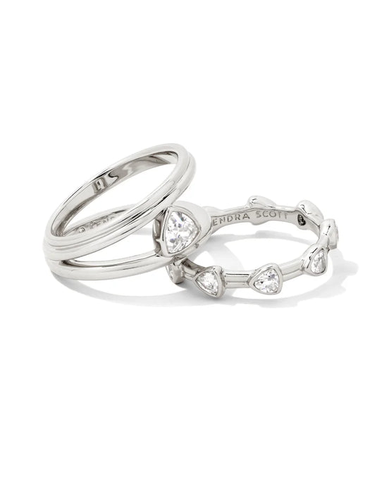 Kendra Scott Arden Triple Ring Set Silver White Crystal