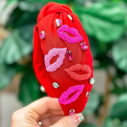 Seed Bead Kiss Lips Knotted Headband