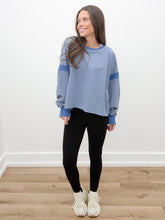 Load image into Gallery viewer, Seems Like Yesterday Striped Cutout Back Sweatshirt in Blue/White