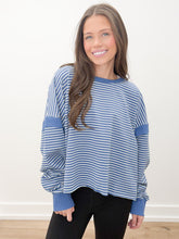 Load image into Gallery viewer, Seems Like Yesterday Striped Cutout Back Sweatshirt in Blue/White