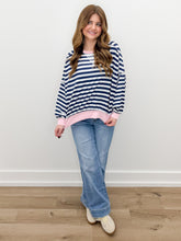 Load image into Gallery viewer, Come On Crew Neck Loose Fit Pullover Top in Navy/Pink
