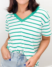 Load image into Gallery viewer, Only One Striped V-Neck Top in K Green