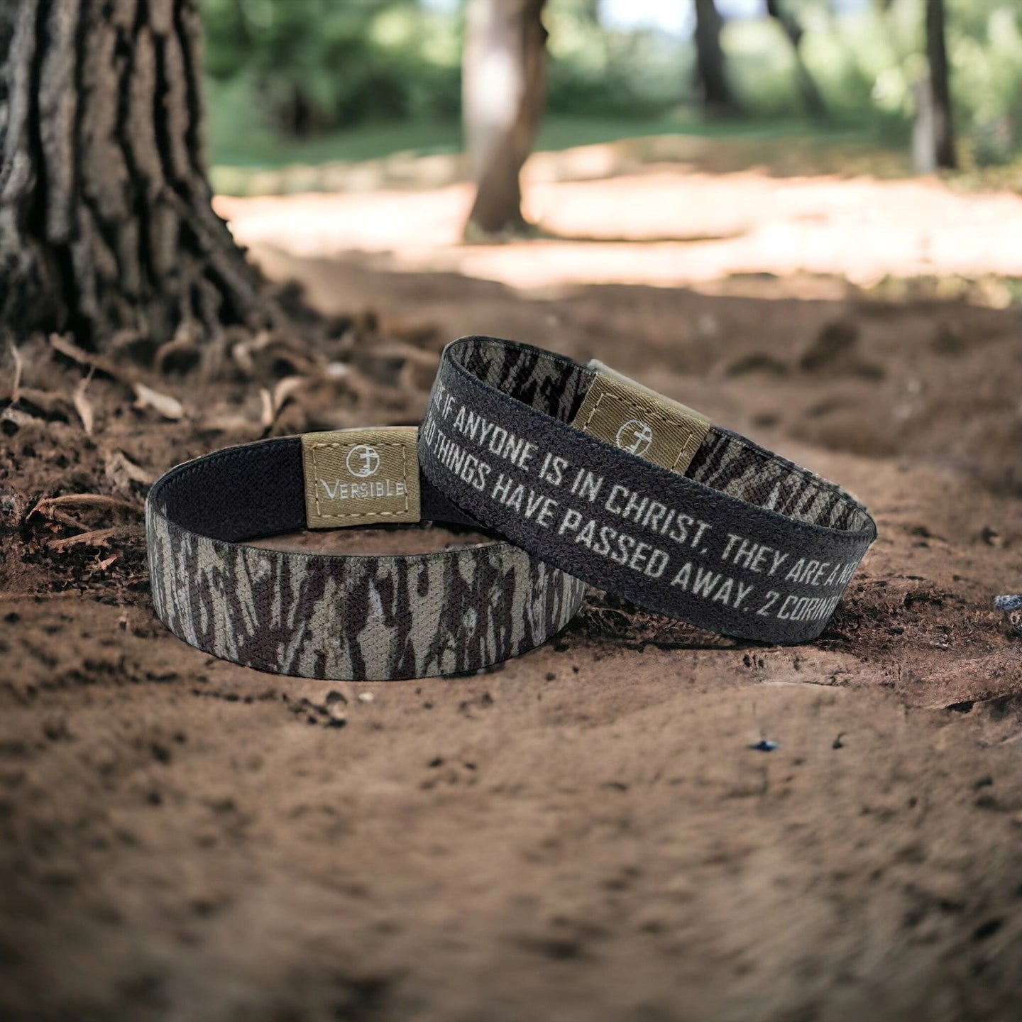 Versible Tree Bark Camo Bible Verse Wristband