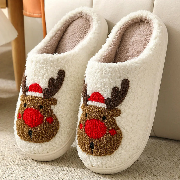 Reindeer Times Fuzzy Slippers Red