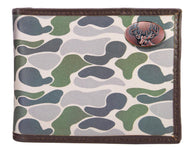 Buck Men's Bifold Old School Camo Leather Wallet:Green/Gray Camo