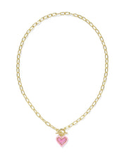 Load image into Gallery viewer, Kendra Scott Ari Heart Enamel Frame Chain Necklace in Gold Pink Iridescent Glitter