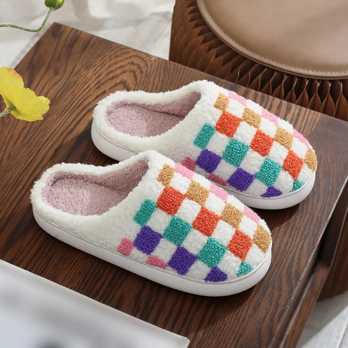 We Belong Together Colorful Plaid Slippers