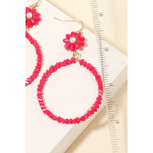 Load image into Gallery viewer, Triangle Beaded Hoop Drop Earrings Hot Pink