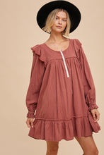 Load image into Gallery viewer, We Don&#39;t Long Sleeve Smock Mini Dress in Rust