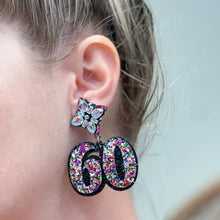 Load image into Gallery viewer, 60th Birthday Glitter &amp; Rhinestone Dangle Earrings