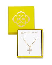 Load image into Gallery viewer, Kendra Scott Boxed Gold Cross Pendant Necklace in White Crystal