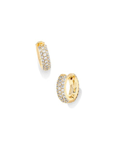 Kendra Scott Boxed Gold Mikki Pave Huggie Earrings in White Crystal