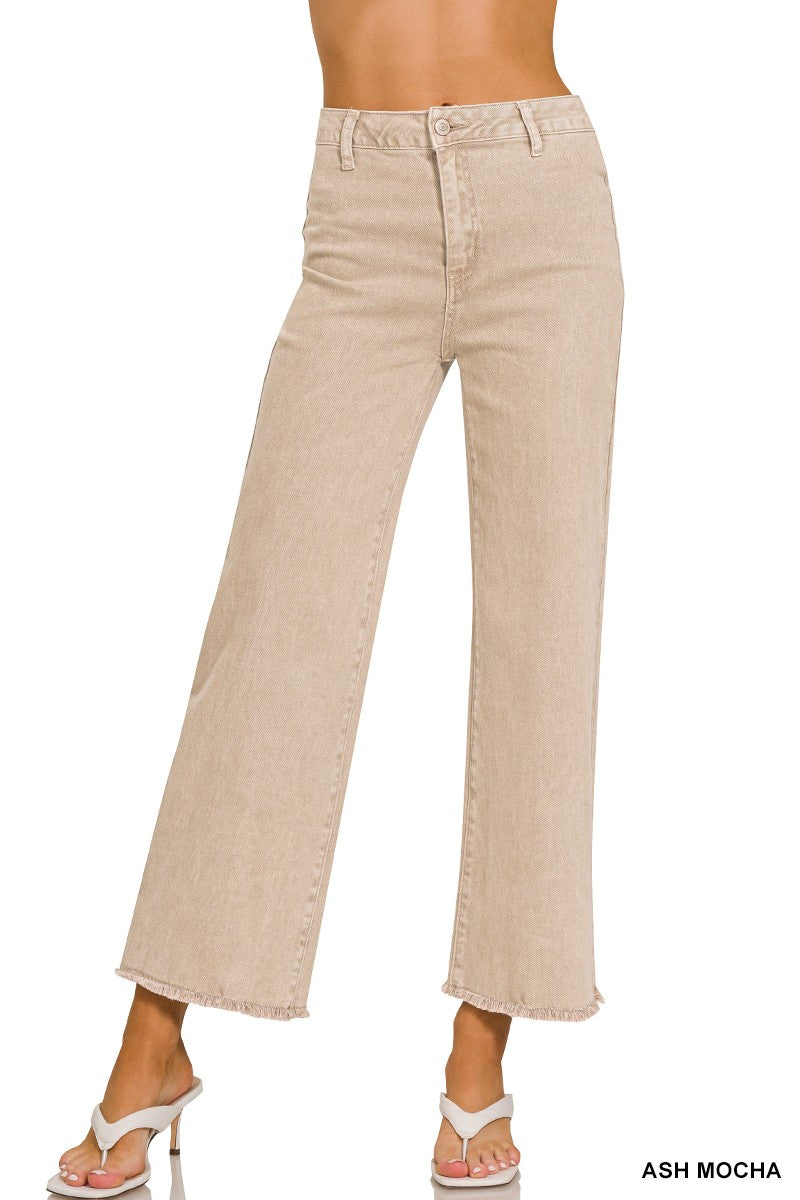 Never Say Acid Washed Frayed Cutoff Hem Pants in Ash Mocha