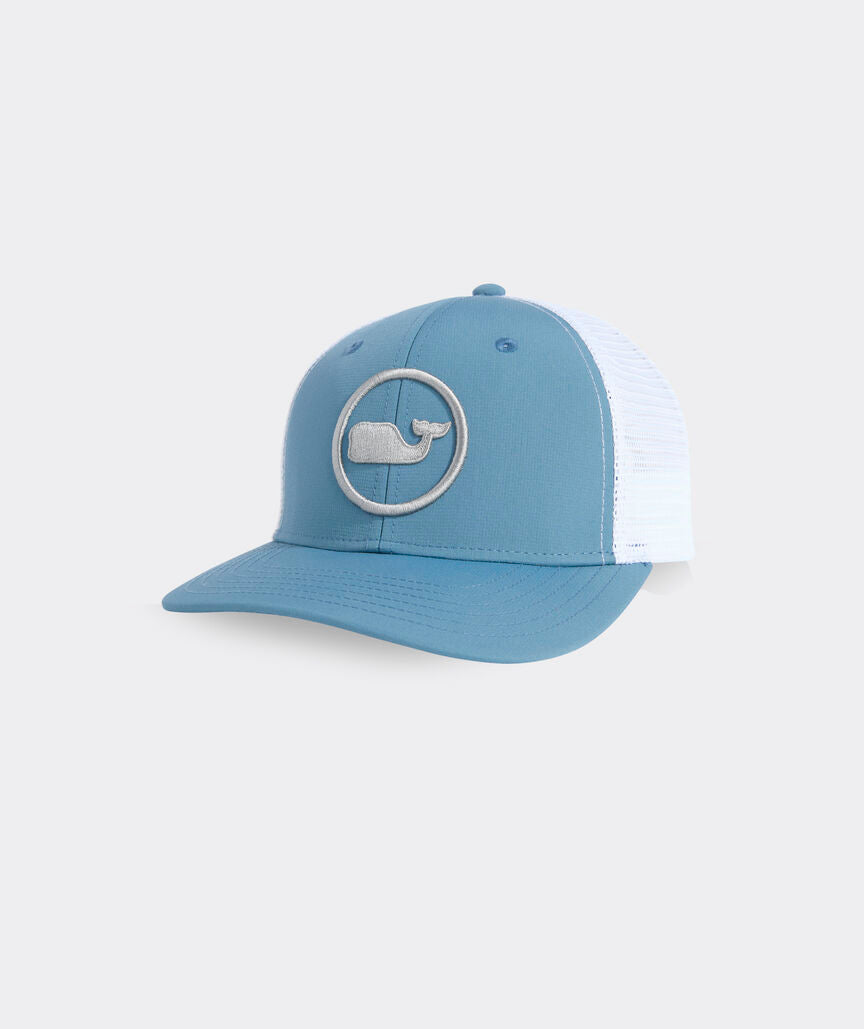 Vineyard Vines Whale Dot Performance Trucker Hat in Blue Mirage 2
