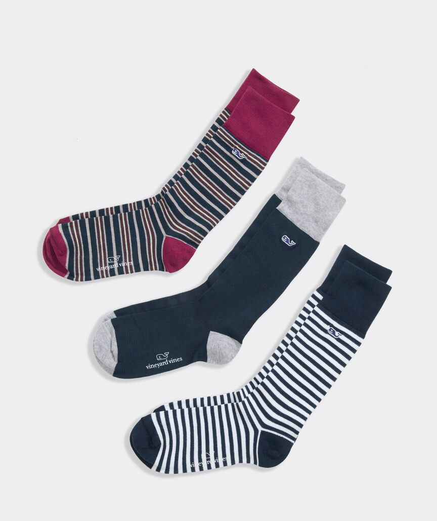 Vineyard Vines Stripe & Solid 3-Pack Socks in Multi